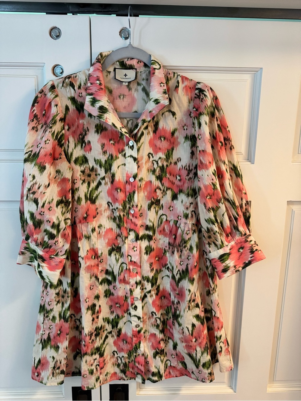 Tuckernuck Lindsay Blush Ikat Blooms Mini Dress size S